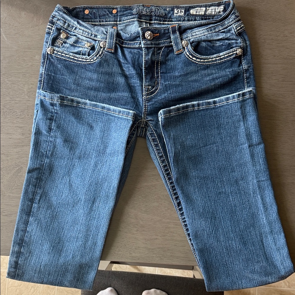 Miss Me Dark and Light Blue Cropped Jeans